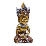 Buda Tailandês Da Prosperidade Meditando Vermelho Gold 12cm