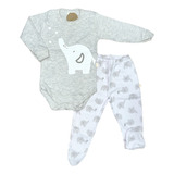 Conjunto Bebe Body Manga Larga Y Ranita Algodon Naranjo