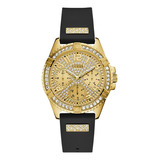 Reloj Para Mujer Guess Lady Frontier Color Negro W1160l1 Color Del Bisel Dorado Color Del Fondo Champagne