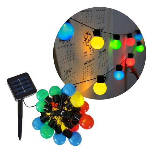 Guirnalda Led Solar Exterior 20 Luces Multicolor Bombilla