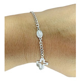 Pulsera De Plata Con Virgen De Los Rayos, San Benito Y Cruz