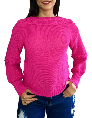 Casaco Feminino Tricot Trico Sueter Grosso Manga Longa Modal