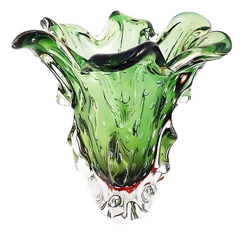 Vaso De Murano Verde Com Ambar São Marcos 34x34x34cm