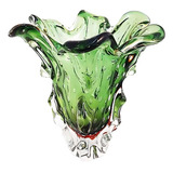 Vaso De Murano Verde Com Ambar São Marcos 34x34x34cm