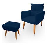 Cadeira Poltrona Sala Base Madeira Reforçada Suede Azul