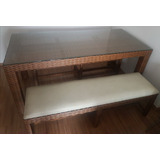 Conjunto Mesa Rattan + Bancos + Aparador E Bancos Moveis