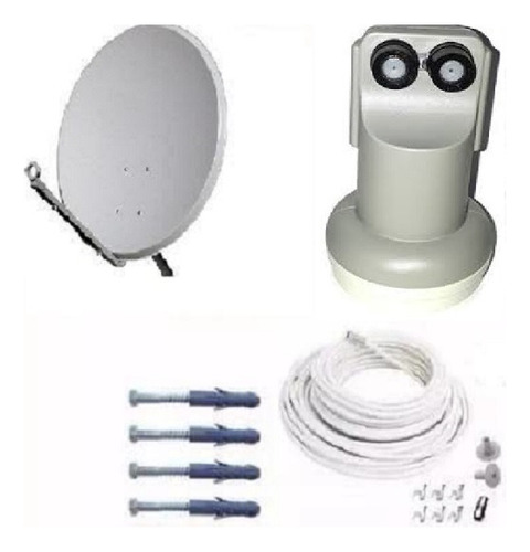 Kit 2 Antenas 60cm Ku 2 Lnb Duplo Universal 50m Cabo Coaxial