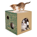 Casa De Carton Para Gatos Con 2 Almohadillas Para Rascar De