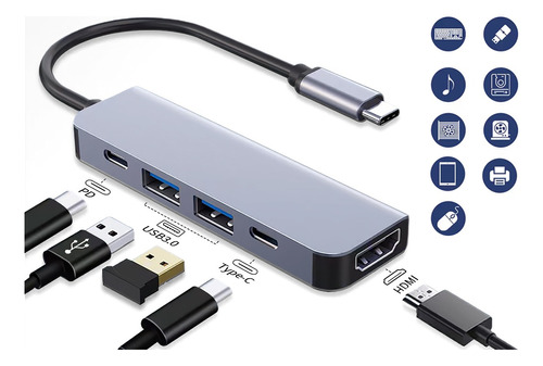 Hub 5 In1 Usb C Type-c A Hdmi Adaptador Usb Hub 4k Projectio