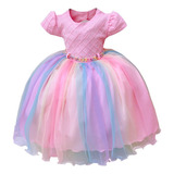 Vestido Infantil Unicórnio Roupa Rosa Festa Menina Arco-íris