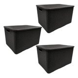 Kit 3 Caixas Rattan Organizadora 70 Litros Grande Com Tampa