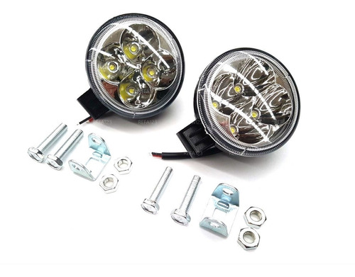 Faros 4 Led Redondo 12w Auxiliar Universal Con Base 2 Pza