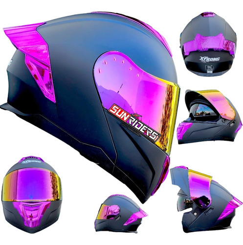 Casco Moto Mujer Xtrong Abatible Morado Certificad + Lentes 