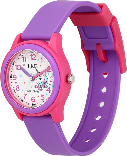 Reloj Q&q Niña Unicornio Números Y Manecillas Morado