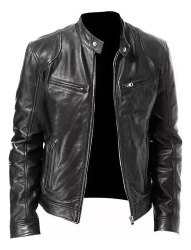 Chaqueta De Cuero Genuino Para Hombre - Black Zipper Aabbcc