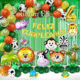 Set Deco Globos Animalitos Selva  Elefante Granja Cortina