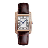 Reloj Feraud Mujer Cuero Marron Con Rose Piedras F5570 Lrgcm