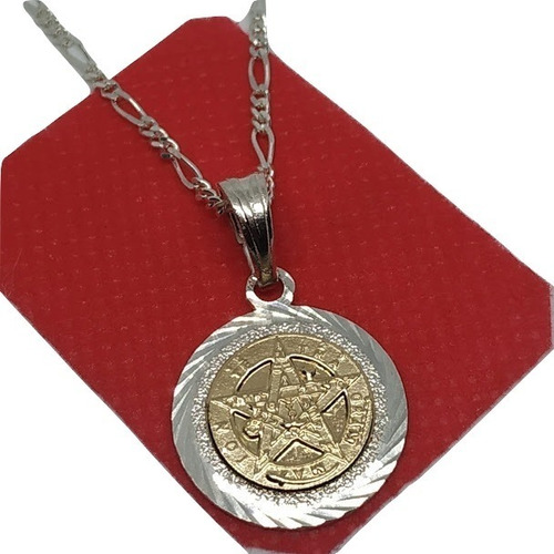 Dije Medalla Cadena Tetragramaton Pentagrama Plata Oro 00165