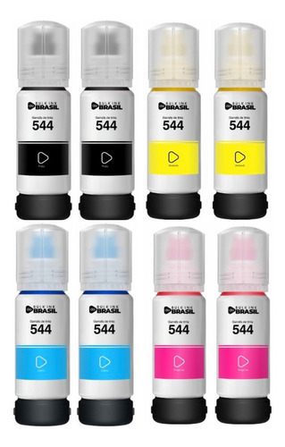 8x Refil Tinta Para Uso Epson T544 L3110 L3250 L3150 B Y C M