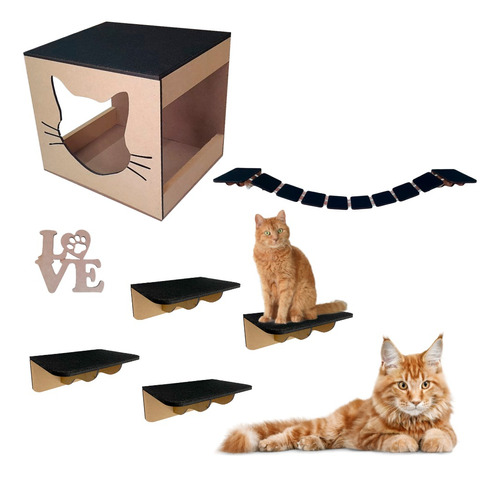 Playground Brinquedo Gato 6 Pçs Ponte Prateleira Nicho