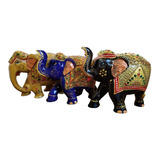 Trio Escultura Decorativa Indiana Elefante Pintadas Boho(m)