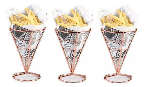 3× Cono Soporte Papas Fritas Y Botana Acero Inoxidable