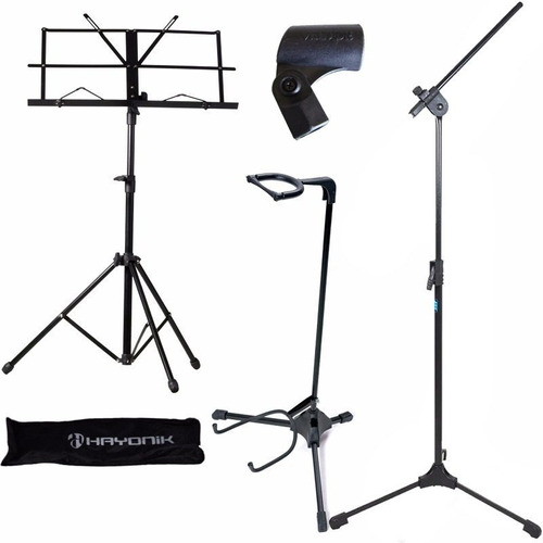 Kit Suporte Violão + Pedestal Microfone + Estante Partitura