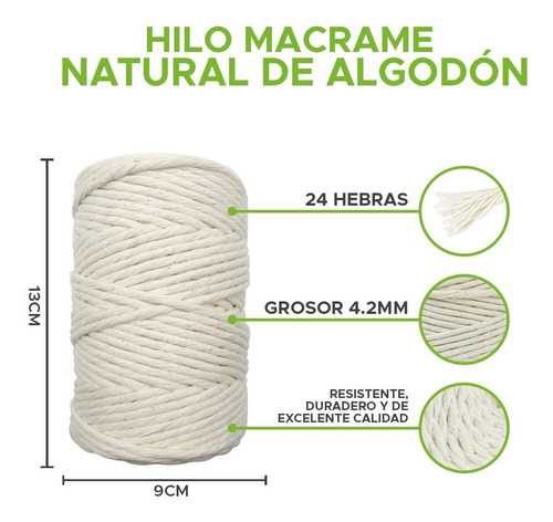 Hilo De Algodon Macrame Crudo Mejor Calidad Varios Grosores