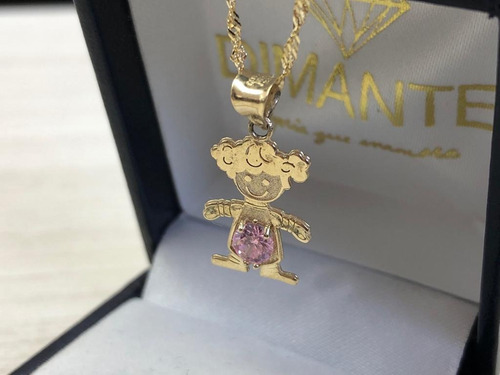 Cadena Singapur Y Dije De Niña Piedra Rosa Oro 10k  Envio 