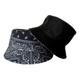Piluso Gorro Bucket Hat Reversible Estampado Bandana Negro 
