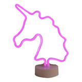 Luminária Led Efeito Neon Enfeite De Mesa Unicórnio Cor Da Estrutura Branco E Rosa/unicornio