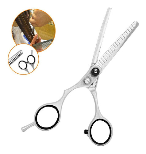 Tesoura Profissional Dentada Cabeleireiro Barbeiro Cabelo Cor Prateado