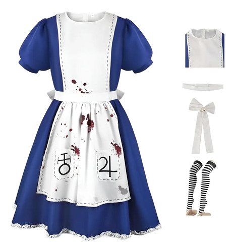 Disfraz De Game Madness Returns Cosplay, Vestido Azul Y Blanco , Disfraz De Sirvienta, Fiesta De Halloween