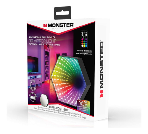 Monster - Luz De Espejo Infinito Multicolor Recargable, 300 