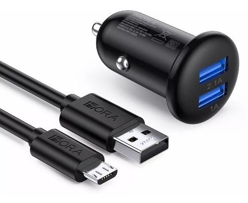 Combo Cargador Para Auto 2.1a Dual Usb Cable V8 1hora Micro 