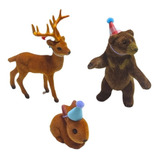 Pack X3 Animales Felpa Bonete Oso Parado Bosque Deco Tortas