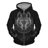 Sudadera Informal Con Cremallera Y Estampado De Lobos 3d