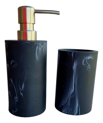 Dispenser Jabon+porta Cepillo Resina/marmolado 18x7cm Color Negro