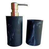 Dispenser Jabon+porta Cepillo Resina/marmolado 18x7cm Color Negro