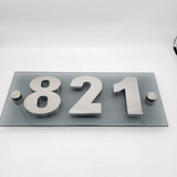 Número Residencial Inox Com Placa Vidro Temperado 6mm Luxo