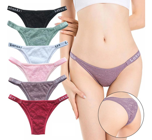 Bragas Tangas Sexy Encaje De Puro Algodón Para Mujer 6 Pcs