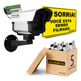 Kit 5 Câmera Falsa C/ Led Bateria Sem Fio + Placas Security