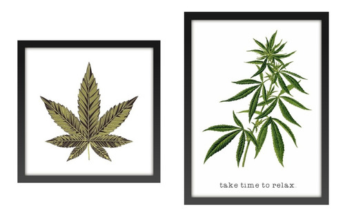 Kit Quadros Maconha Folha Cannabis Sativa Amsterdam Seda 420