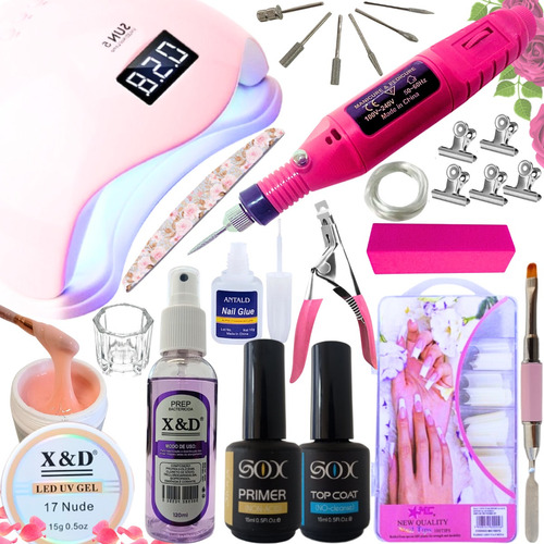 Kit Para Unhas Gel Alongamentos Cabine Lixadeira Completo