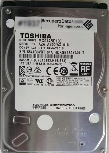 Disco Toshiba Mq01abd100 1000gb Sata - 2987 Recuperodatos