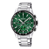 Reloj Festina Hombre F20560/4 Cronograph Color De La Malla Plateado Color Del Bisel Negro Color Del Fondo Verde