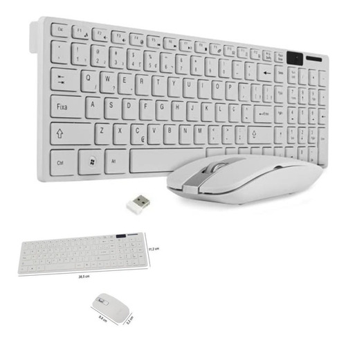 Kit Teclado + Mouse Sem Fio Branco Wireless Pc Note E Tablet