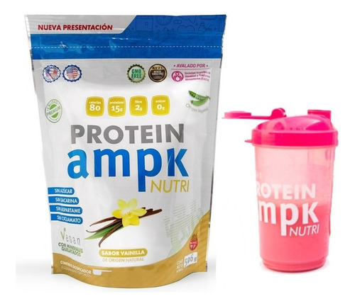 Ampk Protein Vainilla Vegano + Shaker Batido Rosa