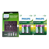 Carregador Philips Com 4 Pilhas C 3000mah Usb C/ Display