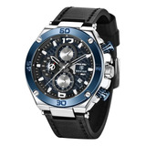 Reloj Benyar 5151_mov. Cuarzo_cronógrafo 1/10_cuero P/hombre Color De La Malla Negro Color Del Fondo Silver-blue